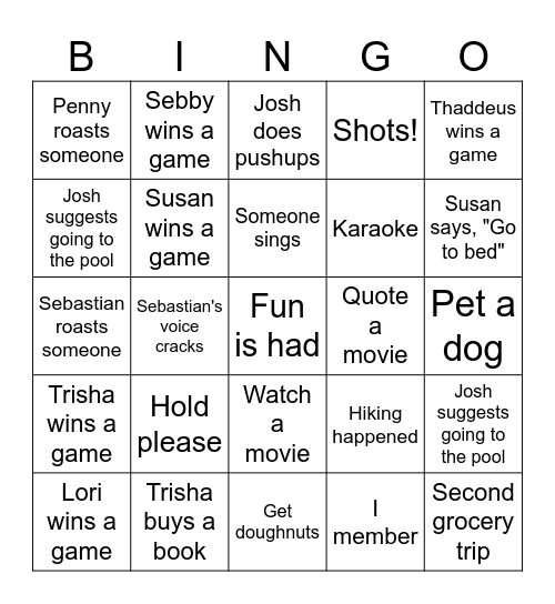 Rafacz Vacation 2025 Bingo Card