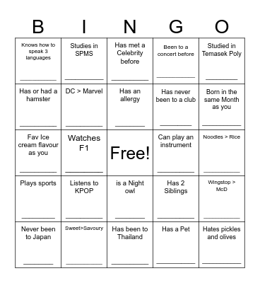 Untitled Bingo Card