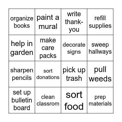 Project Peace Bingo Card