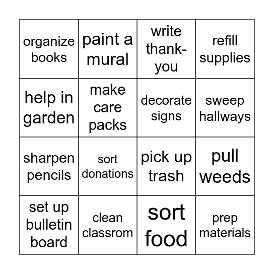 Project Peace Bingo Card