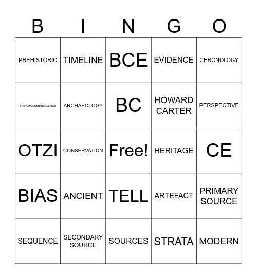 INVESTIGATING THE ANCIENT PAST Bingo Card
