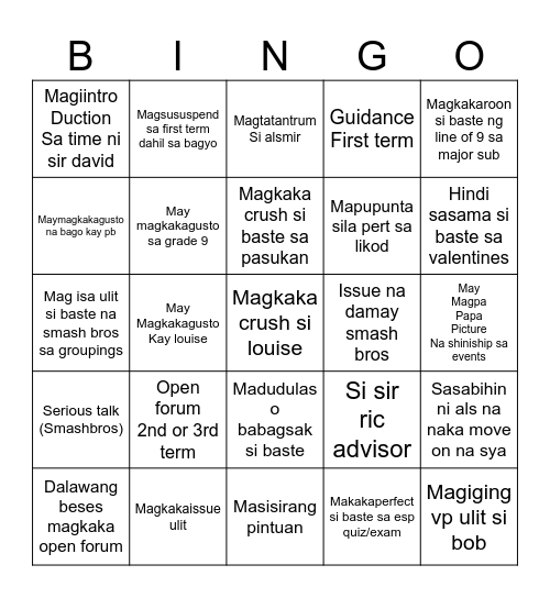 Predicting bingo grade10 pb Bingo Card