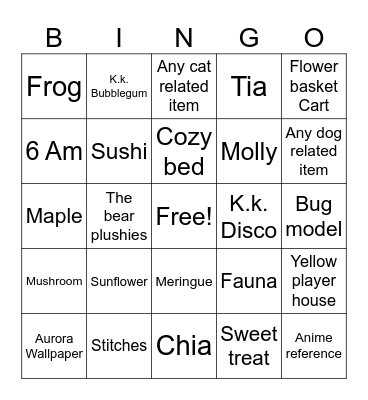 Heather’s Favorite AC things birthday Bingo! Bingo Card