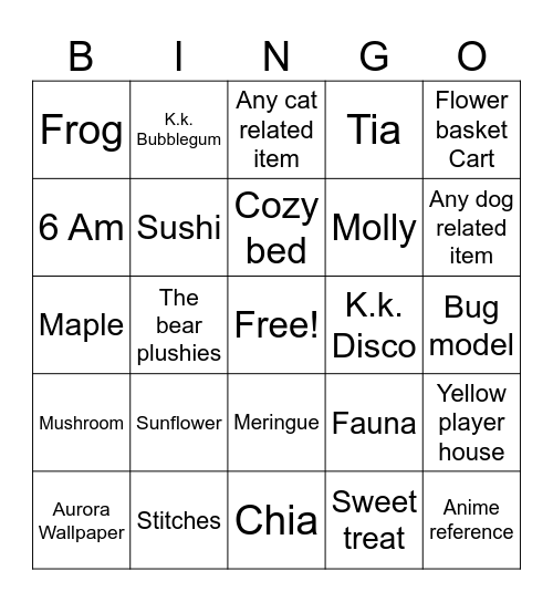 Heather’s Favorite AC things birthday Bingo! Bingo Card