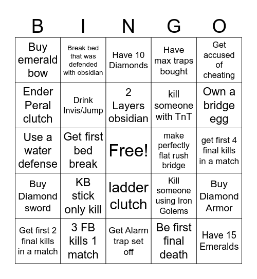 Bedwars Bingo Card