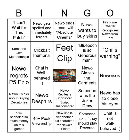 2.8 Livestream Bingo - Newo Watchparty Bingo Card