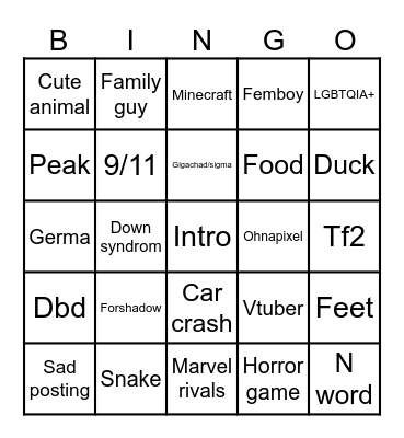 Shitpost status Bingo Card
