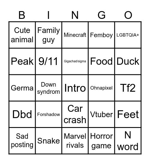 Shitpost status Bingo Card