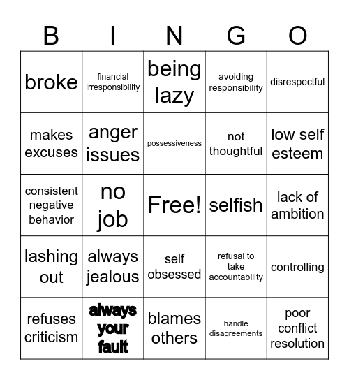 loser bingo Card