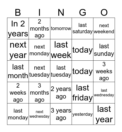 BSL - Time Bingo Card