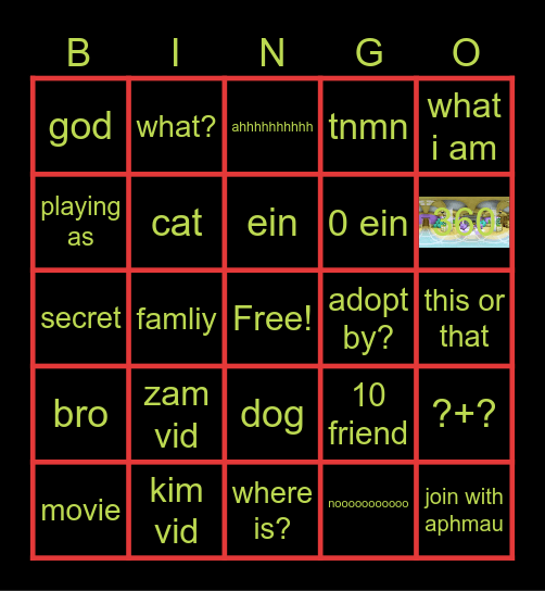 aphmau bingo Card