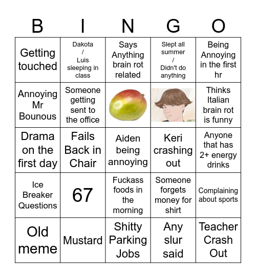 First day of school bingo Card