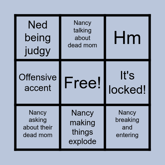 Nancy Drew Game Bingo Card