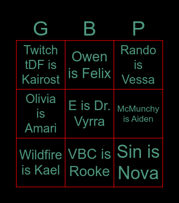 Glitchbound Predictions Bingo Card