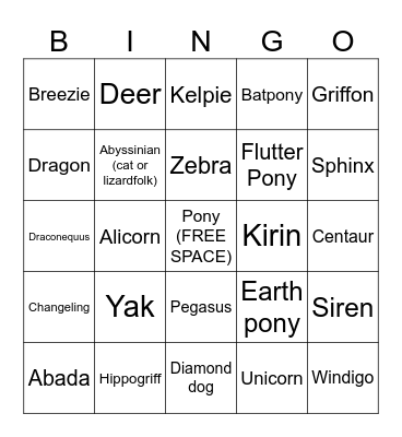 Rare MLP Species Bingo! Bingo Card