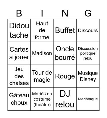 Mariage Alice aux pays des merveilles Bingo Card