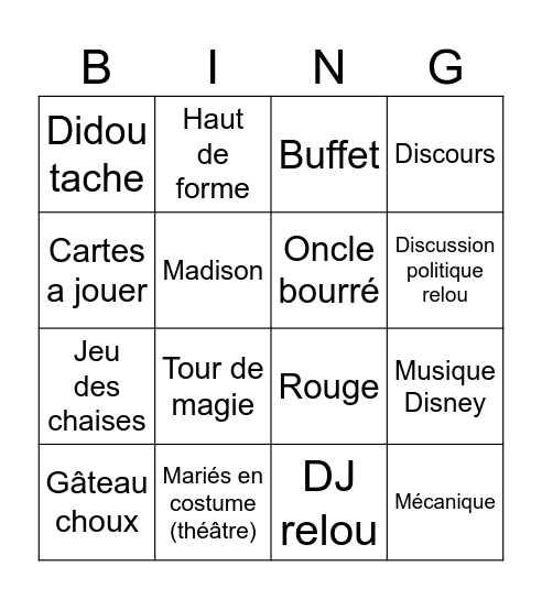 Mariage Alice aux pays des merveilles Bingo Card