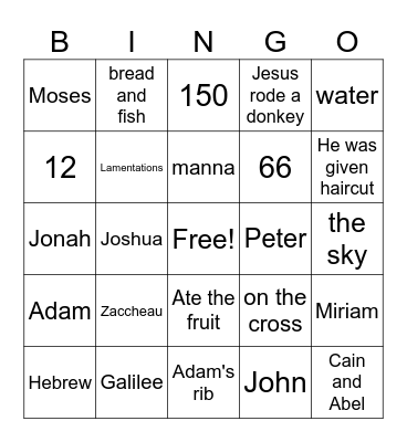 Bible Bingo July 27 Bingo Card