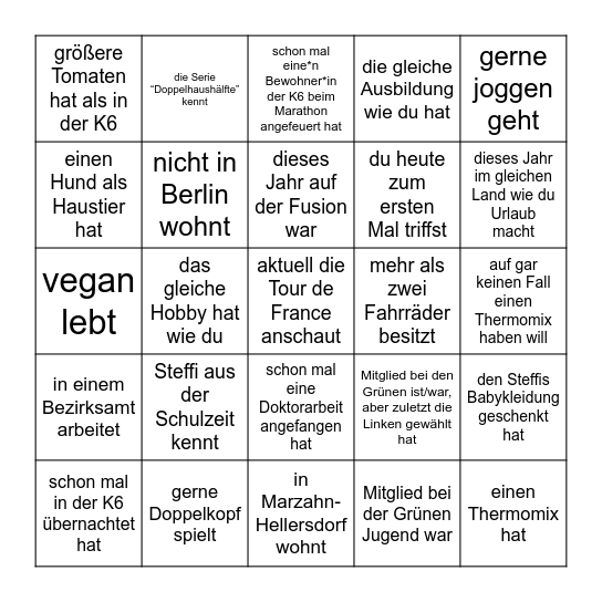 K6-Bingo - Finde eine Person, die... Bingo Card