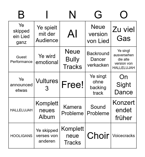 YE KOREEEEEEAAAAAAAAA Bingo Card