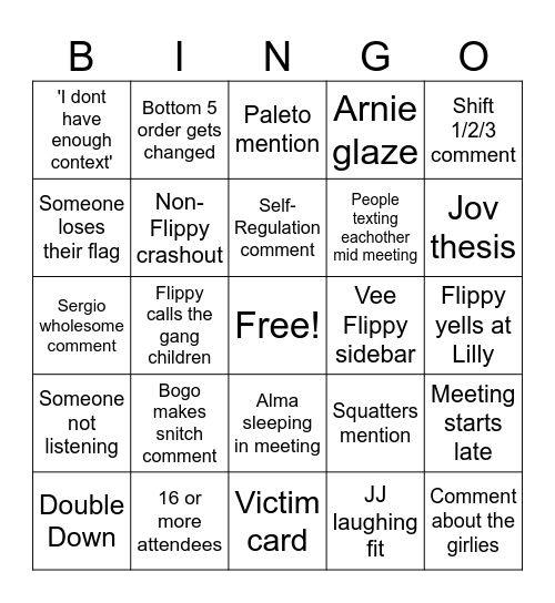 Hydra Meeting Bingo Card