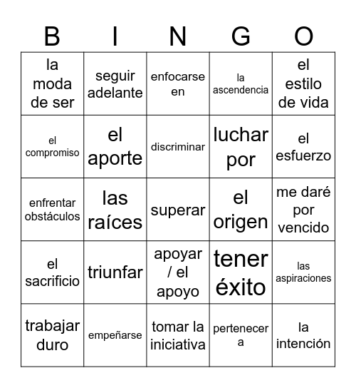 Expresate chapter 7 Bingo Card