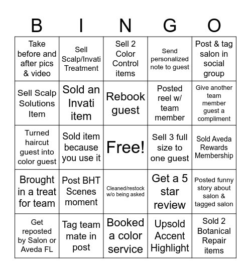 Salon Bingo Card