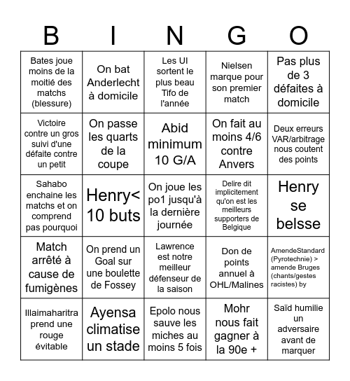 Saison du Standard 2025-2026 By Regimotep Bingo Card