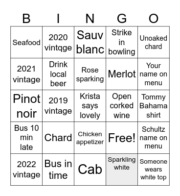 Wine bingo Card