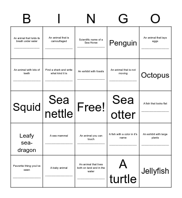 Aquarium BINGO Card
