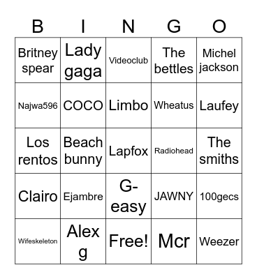 Song type syte Bingo Card