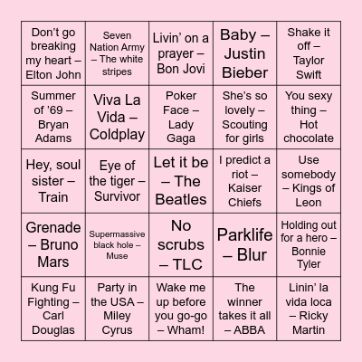 Musical Bingo Card