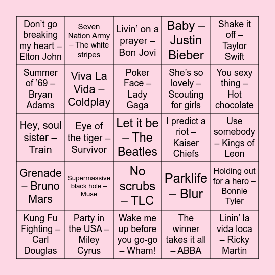 Musical Bingo Card
