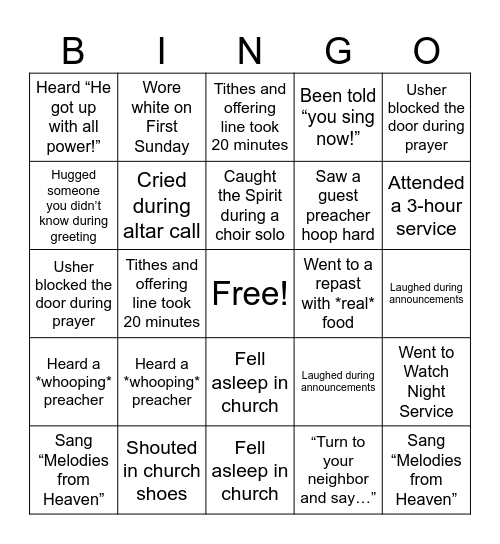 Gospel Bingo Card