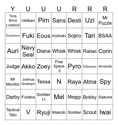Banee's List Bingo Card