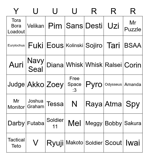 Banee's List Bingo Card