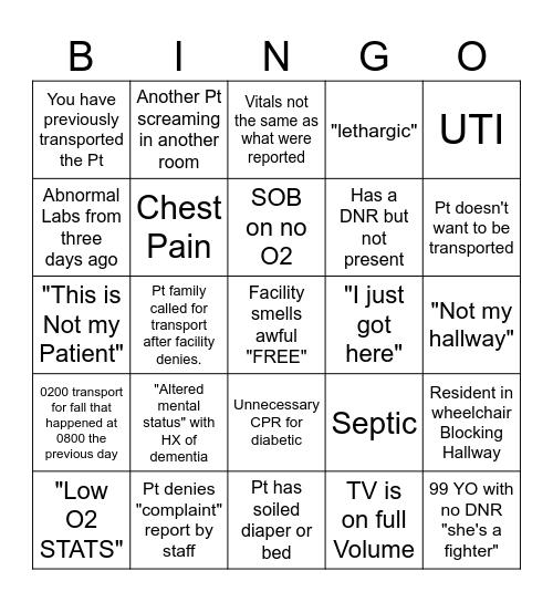 BFD SNF Bingo Card