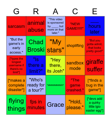 Let's Game It Out Bingo Card