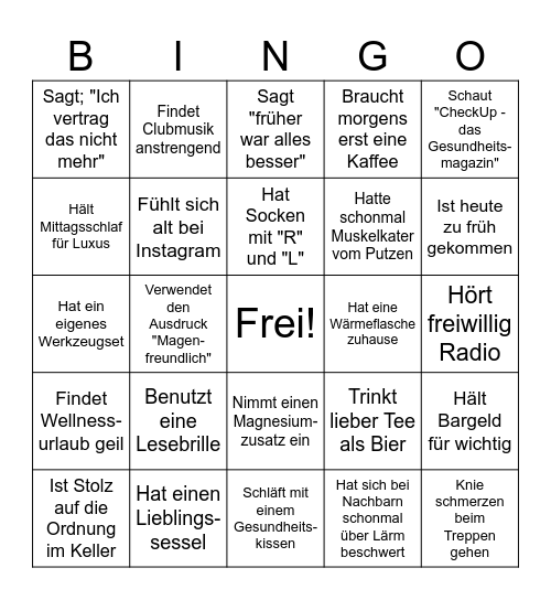 Multifunktionaler Lebenszustandstest Ü30 - Abklärung via Bingokarte Bingo Card