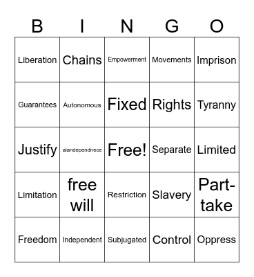 Freedom Vocabulary Bingo Card