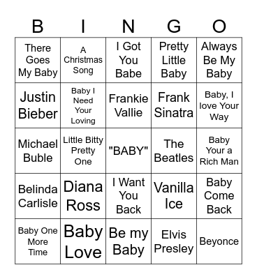 Baby, Baby, Baby, Oh Bingo Card