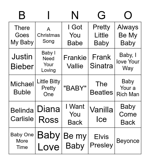 Baby, Baby, Baby, Oh Bingo Card