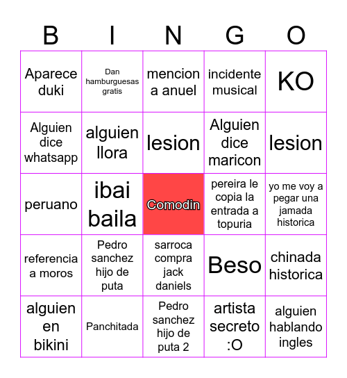 la mamada del año 9 Bingo Card
