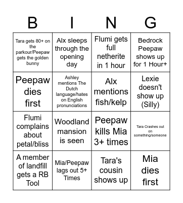 Landfill Opening day Bingo Card
