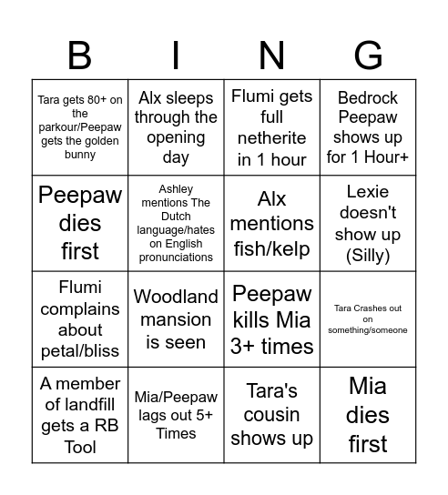 Landfill Opening day Bingo Card