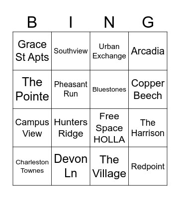 Ops Dropoff Bingo Card