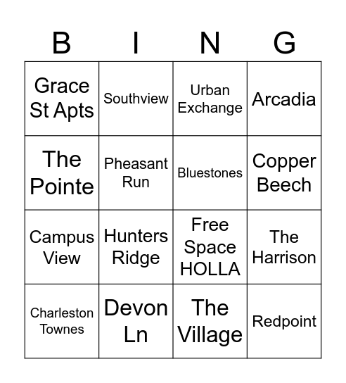 Ops Dropoff Bingo Card