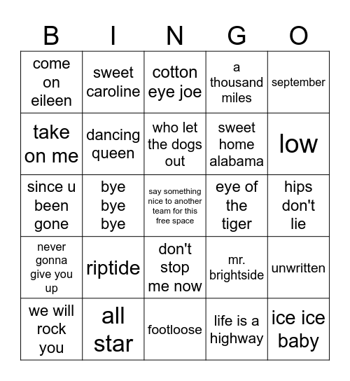 yesterday's hits Bingo Card