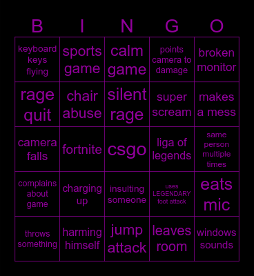 ganer złóść Bingo Card