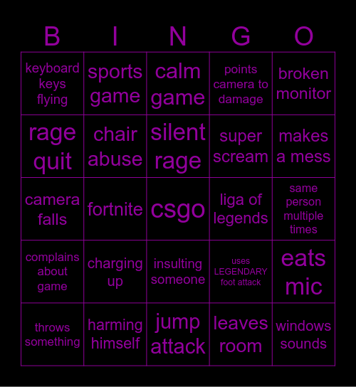 ganer złóść Bingo Card